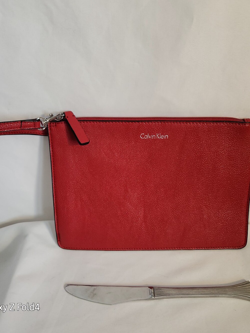 Calvin Klein Red Faux Leather Wristlet Clutch with Detachable Strap
